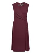 Buckle-Trim Georgette Cap-Sleeve Dress Knælang Kjole Burgundy Lauren R...