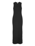 Slim 5X2 Rib Midi Dress Ns Knælang Kjole Black Tommy Hilfiger