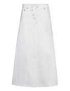 White Denim Double Fly Maxi Skirt Lang Nederdel White Ganni