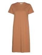 Rebekka Short Dress Gots Knælang Kjole Brown Basic Apparel