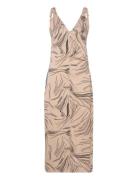 Surface Print Slip Dress Knælang Kjole Beige Calvin Klein