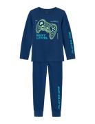 Nkmnightset Navy Peony Gaming Noos Pyjamassæt Blue Name It