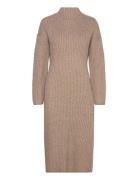 Knitted Turtleneck Dress Knælang Kjole Brown Gina Tricot