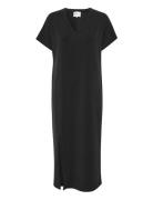 Ellemw V-Neck Long Dress Knælang Kjole Black My Essential Wardrobe