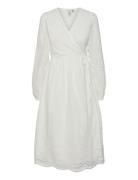 Yasluma Ls Long Wrap Dress S. Noos Knælang Kjole White YAS