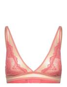 Lace Mesh Plunge Bralette Lingerie Bras & Tops Soft Bras Bralette Pink...