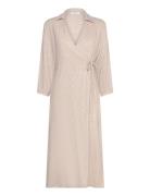 Mschjovene Ginia 3/4 Wrap Dress Knælang Kjole Beige MSCH Copenhagen