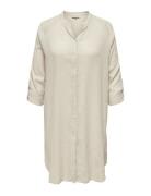 Cartokyo L/S Linen Blend Dress Wvn Knælang Kjole Cream ONLY Carmakoma