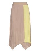 D6Faraway Colourblock Skirt Knælang Nederdel Beige Dante6