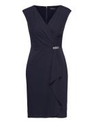 Jersey Cap-Sleeve Cocktail Dress Kort Kjole Navy Lauren Ralph Lauren