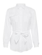 Relaxed Fit Belted Linen Shirt Tops Shirts Long-sleeved White Lauren R...