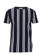 Striped Piqué Tee S/S Tops T-Kortærmet Skjorte Blue Lindbergh