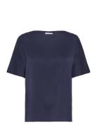 Yoli Silk Blouse Tops Blouses Short-sleeved Navy Ahlvar Gallery