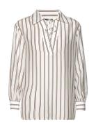 Rel V-Neck Stripe Blouse Tops Blouses Long-sleeved Beige GANT