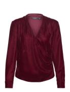 Pleated Velvet Surplice Blouse Tops Blouses Long-sleeved Red Lauren Ra...