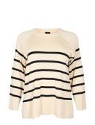 Mcherry, L/S, Stripe Pullover Tops Knitwear Jumpers Cream Zizzi