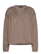 Lr-Isla Solid Tops Blouses Long-sleeved Brown Levete Room