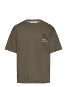 Printed Cotton-Blend T-Shirt Tops T-Kortærmet Skjorte Khaki Green Mang...