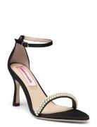 Alma Satin Pearl Sandal Med Hæl Black Custommade