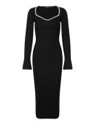 Contrast Knitted Dress Knælang Kjole Black Gina Tricot