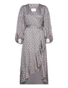 Blossom Printed Wrap Midi Dress Knælang Kjole Grey Malina