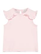 Frills Cotton T-Shirt Tops T-Kortærmet Skjorte Pink Mango