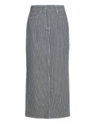 Slfmyra Hw Stripe Column Denim Skirt Lang Nederdel Blue Selected Femme