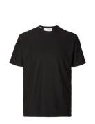 Slhrelax-Plisse Tee Ex Tops T-Kortærmet Skjorte Black Selected Homme