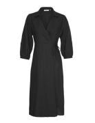 Mschjovene Ginia 3/4 Wrap Dress Knælang Kjole Black MSCH Copenhagen