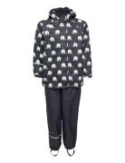 Rainwear Set Elephant Aop - Pu Outerwear Rainwear Rainwear Sets Blue C...