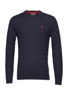 Merino Cable Ck Designers Knitwear Round Necks Navy Morris