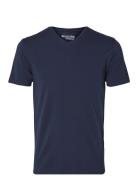 Slhnewpima Ss V-Neck Tee Noos Tops T-Kortærmet Skjorte Navy Selected H...