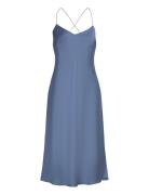 Featherweight Charmeuse Slip Dress Knælang Kjole Blue Lauren Ralph Lau...