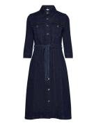 Dnm Midi Belted Dress Cler Knælang Kjole Blue Tommy Hilfiger