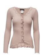 Rwbabette Silk Ls V-Neck Lace Cardi Tops Knitwear Cardigans Pink Rosem...