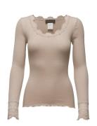Rwbenita Silk Ls O-Neck Lace T-Shir Tops T-shirts & Tops Long-sleeved ...