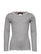 Beatha Silk T-Shirt W/ Lace Tops T-shirts Long-sleeved T-Skjorte Grey ...