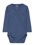 Baby Rib Jersey Body Crossover W. Longsleeve Bodies Wrap Bodies Blue C...