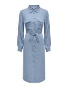 Onlcaro Ls Linen Bl L Shirt Dress Cc Pnt Knælang Kjole Blue ONLY