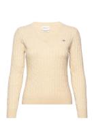 Stretch Cotton Cable V-Neck Tops Knitwear Jumpers Cream GANT