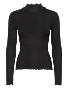 Beatha Silk T-Shirt W/ Lace Tops T-shirts & Tops Long-sleeved Black Ro...