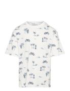 Printed Cotton-Blend T-Shirt Tops T-Kortærmet Skjorte White Mango