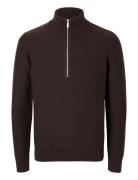 Slhaxel Ls Knit Half Zip Tops Knitwear Half Zip Jumpers Brown Selected...