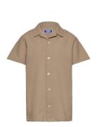 Jorpalma Seersucker Shirt Ss Jnr Tops Shirts Short-sleeved Shirts Beig...