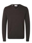 Slhberg Ls Knit V-Neck Noos Tops Knitwear V-necks Brown Selected Homme