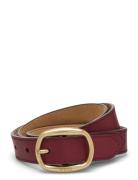 Oval-Buckle Leather Belt Bælte Red Polo Ralph Lauren