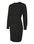 Mlnewanne L/S Abk Knit Dress A. Noos Knælang Kjole Black Mamalicious