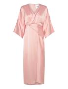 Erica Wrap Detailed Midi Dress Maxikjole Festkjole Pink Malina