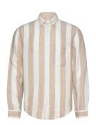 Reg Bold Stripe Linen Shirt Tops Shirts Linen Shirts Beige GANT