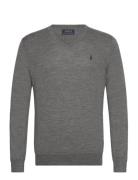 Slim Fit Washable Wool V-Neck Sweater Tops Knitwear V-necks Grey Polo ...